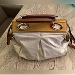 Francesco Biasia since 1977 handbag Gold shimmer bag with brown wooden handles and adjustable/removable brown leather crossbody strap. Tan Photo 3