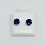 Real 14k Gold Studs Earrings Blue Cubic Zirconia 6mm Screw Back Girl Women September Birthstone Aretes Azul De Mujer New Photo 1