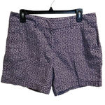 Ann Taylor Loft Women's Blue White Geometric Shorts Size 6 Linen Blend 6 Inch Photo 0