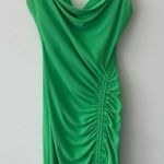 ZARA  XS GREEN MIDI DRESS WITH DRAPED DETAIL Ruched Tie Slit Christmas Party Photo 1