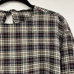 ZARA Black White & Red Plaid Balloon Sleeve Tie Back Long Sleeve Blouse Womens M Photo 3