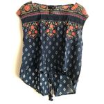 AQUA  Boho Cropped High Low Floral Rayon Sleeveless Blue Top Women’s Size S Photo 7