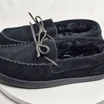 My Slippers Moccasin Slippers Womens Size 10 Black Suede Faux Fur Indoor Outdoor Photo 0
