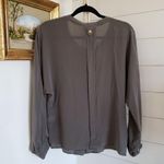 Line and Dot  Olive Green 100% silk button up long sleeve blouse Small Photo 3