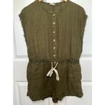 Free People Olive Green Linen Romper Drawstring Waist Small Pockets Casual Photo 1