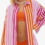 Beach Riot  Alexa Coverup‎ Button Down Top Pink Orange Petite Large Photo 0