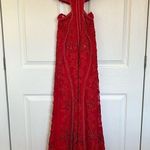 Red Beaded Rachel Allan Long Prom Dress Size 6 Photo 4