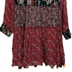 ZARA Floral Patchwork Tiered Pompom Semi Sheer Peasant Mini Dress M Black Red Photo 7