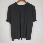 Norma Kamali  Womens Blouse Size S Black Smocked Short Sleeve Tie Front Stretch Photo 5