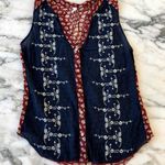 Anthropologie Embroidered Navy Red Floral Tank Top Photo 0