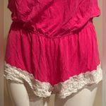 Jezebel Pink and White Lace Edges .Romper elastic waist adjustable straps Sz M Size M Photo 2