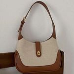 Beige & brown canvas summer mini shoulder bag Photo 0