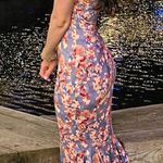 CAROLINE CONSTAS Blue Floral Mock Neck Sleeveless Trumpet Brigitta Gown Size M Size M Photo 0