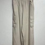 Happily Grey Khaki Linen Blend Cream Wide Leg Cargo Pants Sz L Size L Photo 0