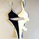 l*space L* Cardi Bikini Top & Jada High Waist Bottoms Bikini Set Black Cream SMALL Photo 1