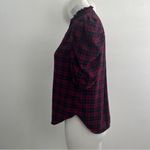 Gap NEW flannel Plaid buttons down shirt top Puff Sleeve Red and Blue XSMALL Photo 6