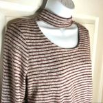 White Birch  Stripe Choker Top Cutout Long Sleeve Wrap Burgundy Gray S Photo 3