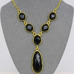 Vintage Womens Chunky Black & Gold Toned Tiered Rhinestone Chain Y Photo 0