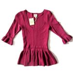 Torn By Ronny Kobo NWT KIMBERLY in Mauve Pointelle Textured Knit Peplum Top S Photo 1