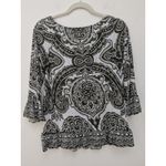 INC  Women's Blouse Top 3/4 Sleeve White Green Paisley Boho Hippie Size Medium Photo 8
