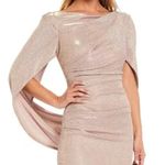 Betsy and Adam Glitter Cape Sleeve Trumpet Gown in Blush/Gold Size US 14W Photo 13