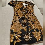 Milly NWT  Kyla Holiday Nights Gold & Black Floral Sequin Mini Dress Size 4 Photo 5