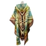Runa Arts 100% Wool Multicolor Aztec Tribal Hoodie Hooded Fringe Poncho Sweater Size undefined Photo 2