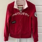 Cali1850 California Sweatshirt Patchwork Sherpa Zipper Retro Nostalgia Playful Red Size M Photo 0