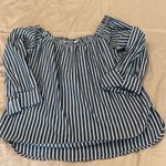Active USA Â sz M grey & white stripped cuffedâsleeve on off shoulder blouseâEUC Photo 2