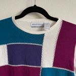 Alfred Dunner  Women's Petite Navy Blue Color Block Knitted Short Sleeve Top PXL Photo 3