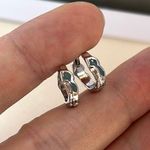 14mm Irregular Green Stripes Small Hoop Earrings for Men Women Silver Photo 0