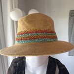 Scala Handmade Wide Brim Sun Hat Natural with Multicolor Band One Size Photo 0