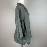 Flax  Womens Button Up Top L Large Green 100% Linen 3/4 Wide Sleeve Minimalist Photo 5
