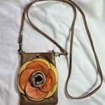 Shimmery Bronze Mini Crossbody Bag with 3D Yellow Orange & Tan Flower Photo 1