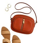 Valentina Made in Italy Orange Pebbled Leather Crossbody Bag Small Quiet Luxury Photo 1