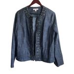 JM Collection Women Jacket 14 Blue Chambray Soft Denim Decorative Trim Blazer Photo 3