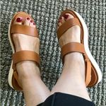 Everlane  The Leather Platform Sandal Golden Brown Tan Ankle Strap White Velcro 6 Photo 15