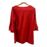 Umgee Dress Tunic Women Small Red Floral Embroidered Velvet Bell Sleeve Boho Photo 3