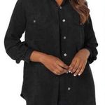 Roaman's Women’s 1x Black Corduroy Oversized Buttondown Shirt Photo 0
