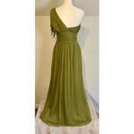 Women's 100% Silk COREN MOORE Olive Green One Shoulder Dress Size 4 Photo 6