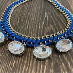 Charming Charlie Royal Blue & Gold Chain Necklace with Large Clear Rhinestones Photo 2