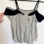 Hem & Thread  Diagonal Striped Off the Shoulder Blouse in Black and White - M Photo 3