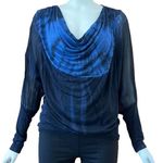 Red Haute  Blue Long Sleeve Top Tie Dye Silk Sheer Sleeves Cowl Neck Size Small Photo 0