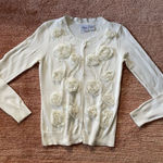 Studio V White Floral Rosette Cardigan XS 3D Applique Button Front Sweater White Photo 0
