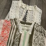 CAbi  Top #266 Sleeveless Crocheted Boho Floral Green Orange Striped Gauzy Size M Photo 1
