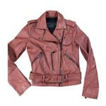 Bagatelle Women's Washed Leather Biker Moto Belted Jacket in Sunset size XS Photo 8