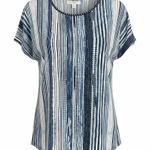 Allison Daley  Blue and White Patterned Short Sleeve Top Photo 0