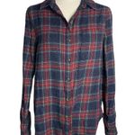 Aeropostale Boyfriend Fit Flannel Shirt M Blue Plaid Button Up Chest Pocket Photo 0