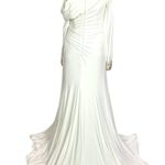 Mac Duggal White Beaded Cuff Drop Shoulder Gown 6 Faux Wrap Ruched Dress READ Photo 9