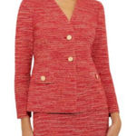Misook V-Neck Tweed Jacket Knit Gold Button Closure Red Orange Size M Office Photo 0